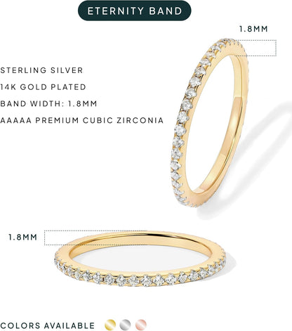 14K Gold Plated Sterling Silver CZ Simulated Diamond Stackable Ring Eternity Bands for Women